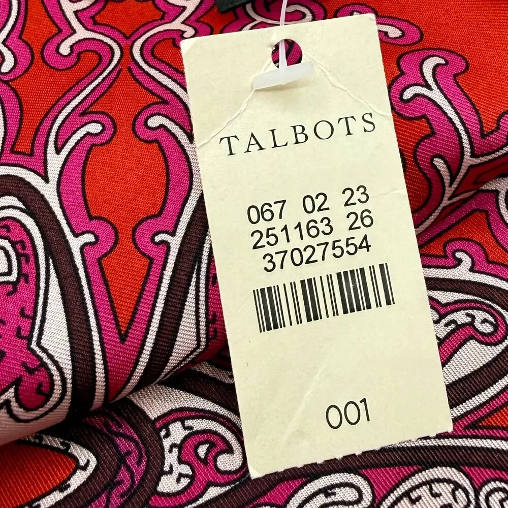 Talbots 100% Silk Scarf NWT Pink & Red Medallion Square Scarf 34